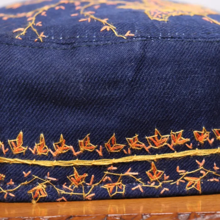 Roshan Dastoor Blue Toosha Cap with Hand Sozni Embroidery - Image 2