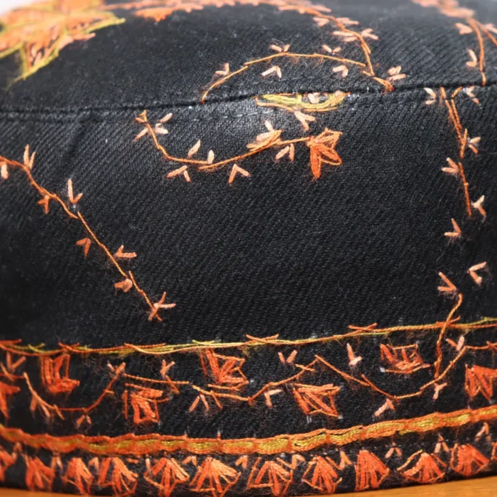 Black Darwazai Black Toosha Cap with Hand Sozni Embroidery - Image 2