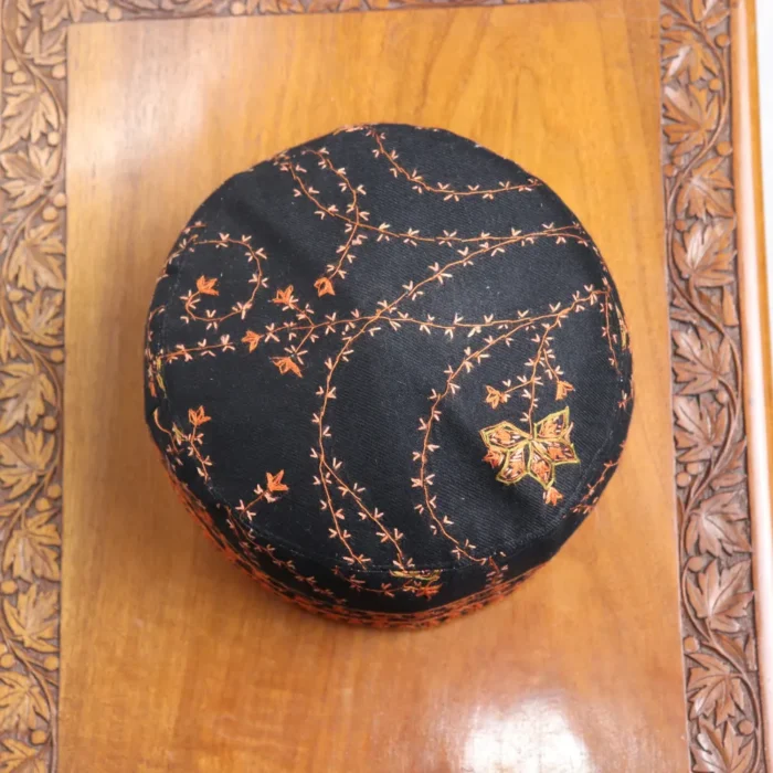 Black Darwazai Black Toosha Cap with Hand Sozni Embroidery - Image 3