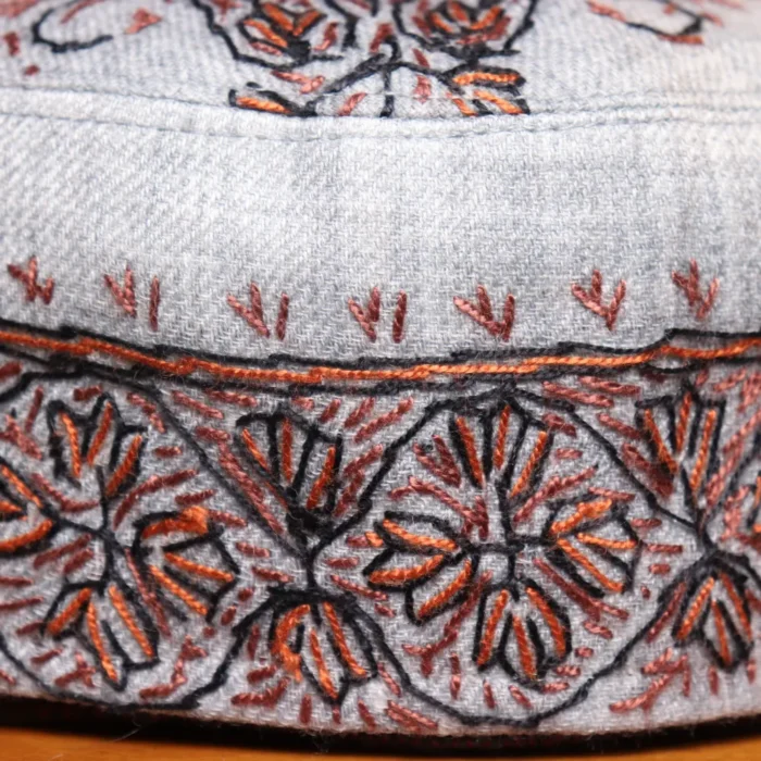 Bulbul Bagh Grey Toosha Cap with Hand Sozni Embroidery - Image 2