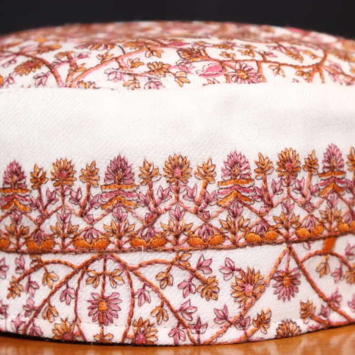 Zabarwan Saaz White Toosha Cap with Sozni Embroidery - Image 2
