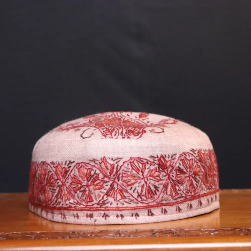 Raat-e-Khoob Beige Toosha Cap with Hand Sozni Embroidery