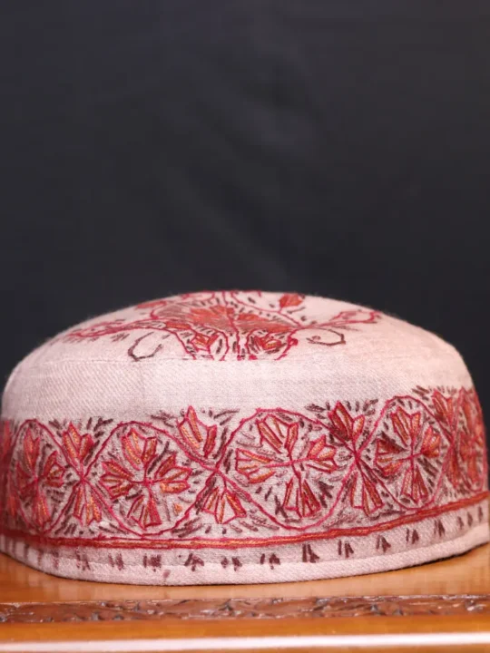 Raat-e-Khoob Beige Toosha Cap with Hand Sozni Embroidery