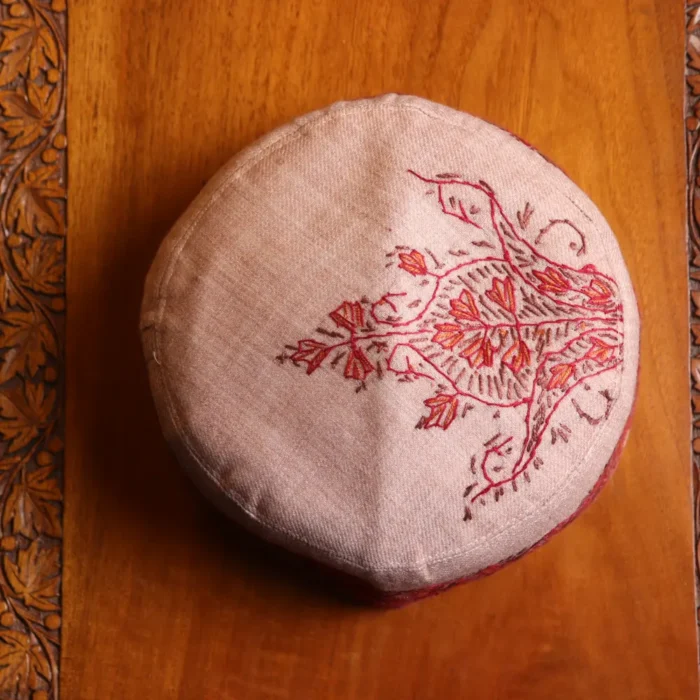 Raat-e-Khoob Beige Toosha Cap with Hand Sozni Embroidery - Image 3