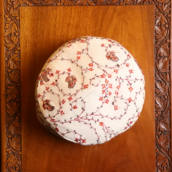 Asar Mahal White Toosha Cap with Hand Sozni Embroidery - Image 3