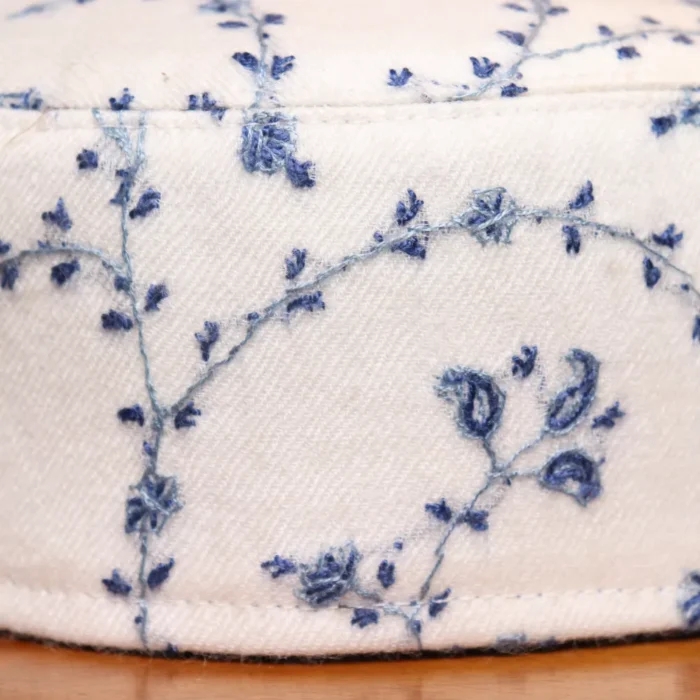 Naqsh-e-Rafiq White Premium Toosha Cap with Blue Hand Sozni Embroidery and Kalamkari Outline - Image 2
