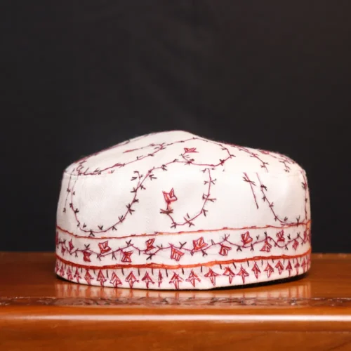 Asar Mahal White Hand Sozni Embroidery Toosha Cap