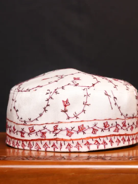 White Asar Mahal Toosha Cap with Hand Sozni Embroidery