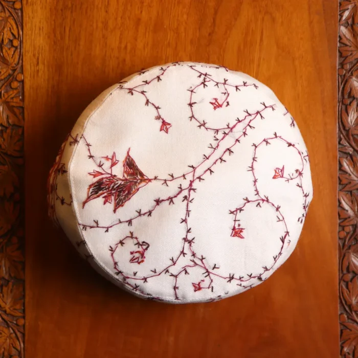 White Asar Mahal Toosha Cap with Hand Sozni Embroidery - Image 3