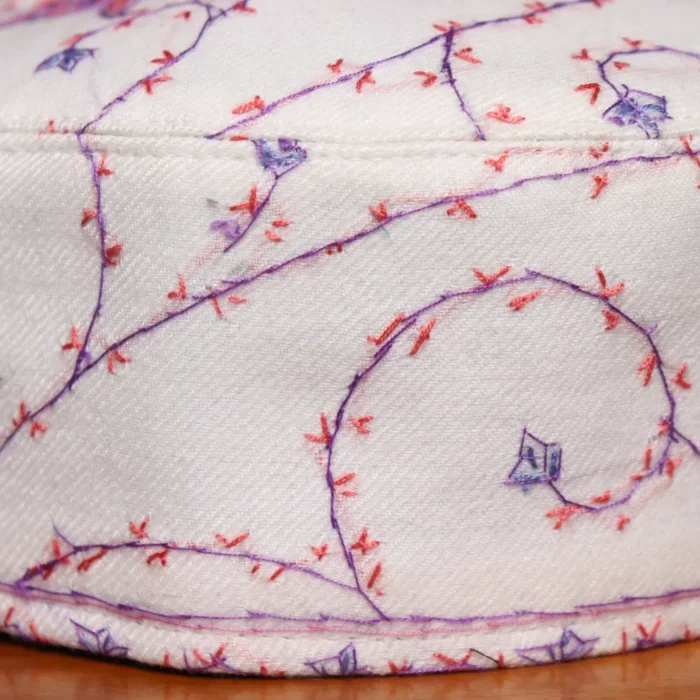 Sada Bahar White Toosha Cap with Hand Sozni Embroidery - Image 2