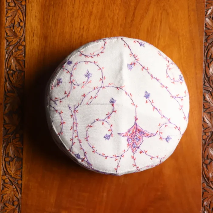 Sada Bahar White Toosha Cap with Hand Sozni Embroidery - Image 3