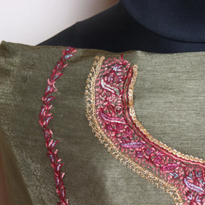 3PC Green Suit Hand Sozni Tillawork Badam Motifs | Sonmarg Collection - Image 3