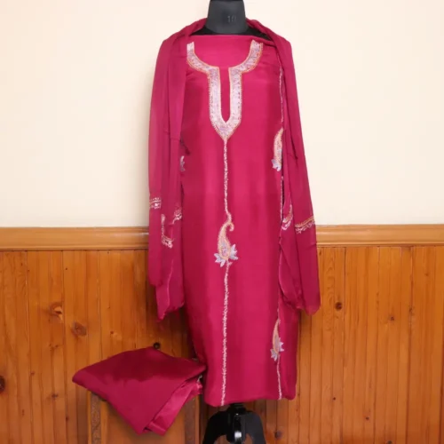 3PC Magenta Color Suit Hand Sozni Tillawork Badam Motifs | Sonmarg Collection