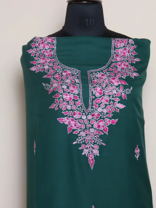 2PC Green Paper Machie Hand Sozni Suit | Sonmarg  Collection