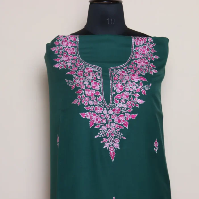 2PC Green Paper Machie Hand Sozni Suit | Sonmarg  Collection - Image 2