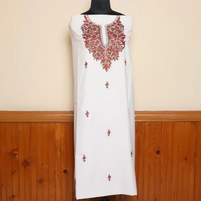 2PC White Paper Machie Hand Sozni Suit | Sonmarg Collection