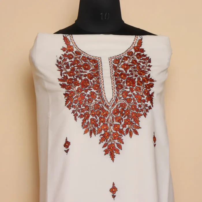 2PC White Paper Machie Hand Sozni Suit | Sonmarg Collection - Image 2