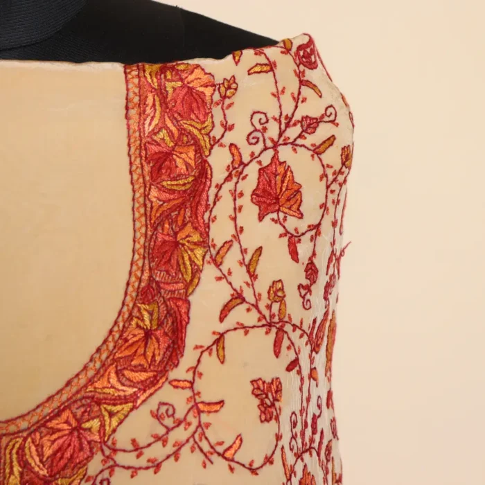 Luxe Cream Color 3PC Hand Sozni Embroidered Crepe Suit | Sonmarg Collection - Image 3