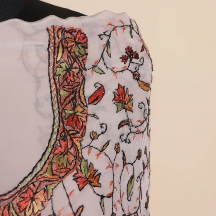 Luxe White 3PC Hand Sozni Embroidered Crepe Suit | Sonmarg Collection - Image 3