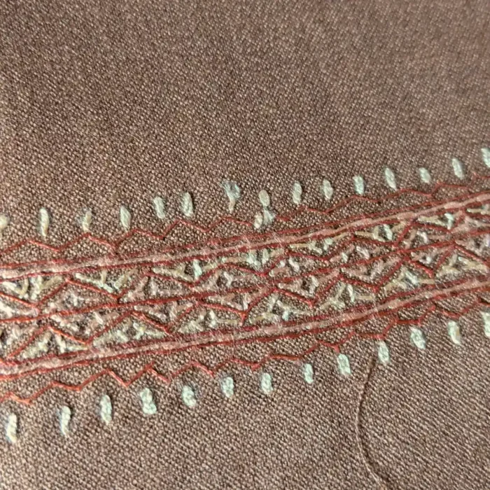 Classic Brown Red Kashmiri Men’s Kurta Pyjama in Ruby Cotton with Sozni Handwork - Image 2