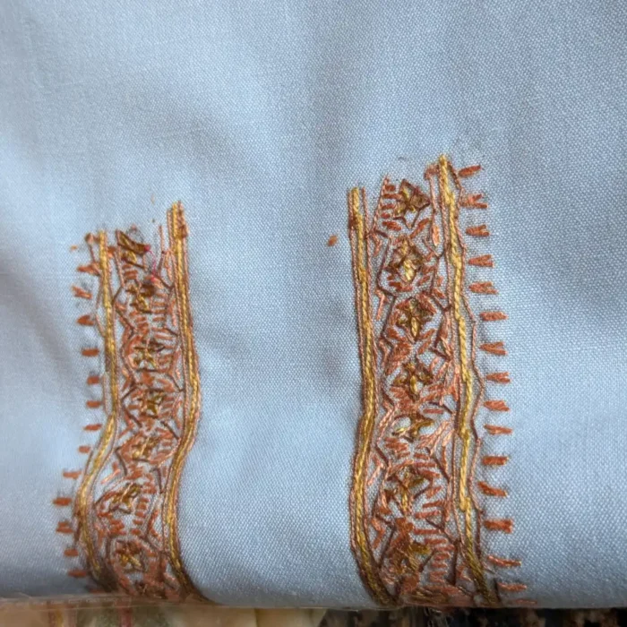 Kashmiri Blue Ruby Cotton Kurta Pyjama with Traditional Sozni Hand Embroidery - Image 2