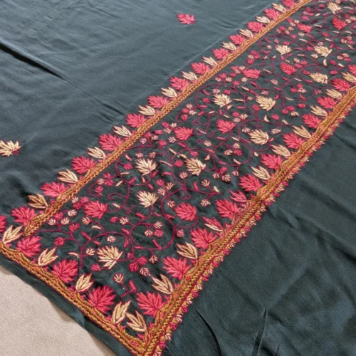 Green Sozni Kashmiri Saree With Paper Machie Work