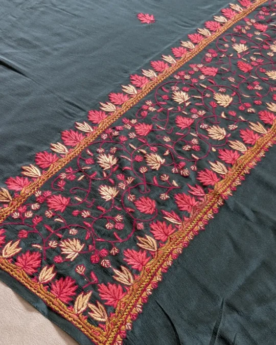 Green Sozni Kashmiri Saree With Paper Machie Work