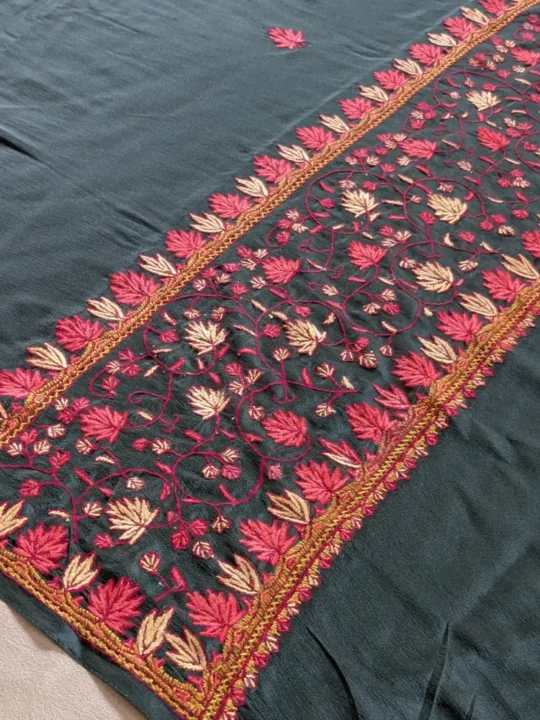 Green Sozni Kashmiri Saree With Paper Machie Work