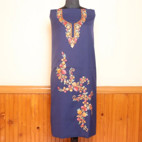 Blue 2PC Kashmiri Cotton Handwork Aari Suit - Zikrejaan Collection