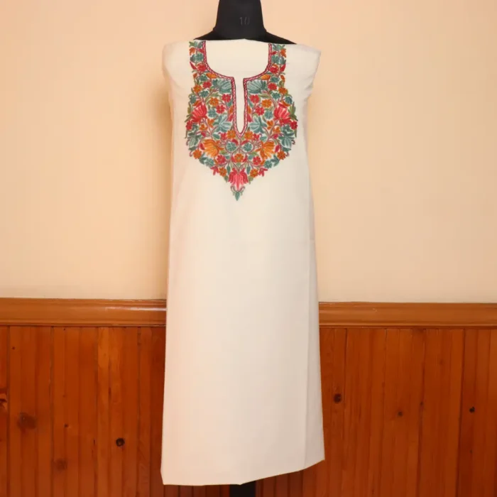 Womens White 2PC Kashmiri Handwork Aari Summer Cool Suit - Zikrejaan Collection - Image 2