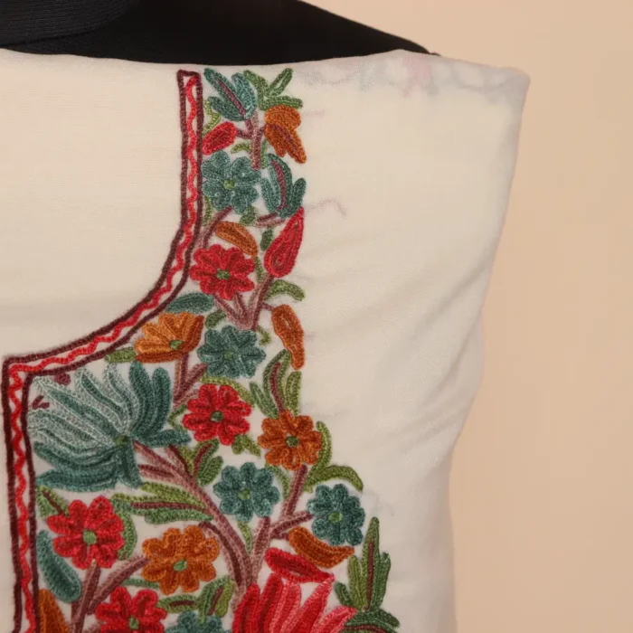 Womens White 2PC Kashmiri Handwork Aari Summer Cool Suit - Zikrejaan Collection - Image 3