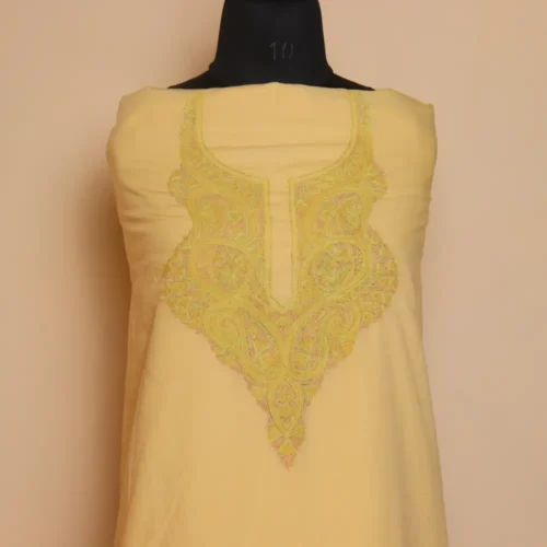 Yellow 2PC Kashmiri Handwork Cotton Aari Suit - Zikrejaan Collection