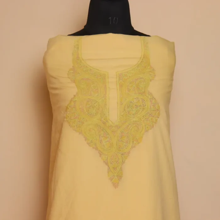 Yellow 2PC Kashmiri Handwork Summer Cool Aari Suit - Zikrejaan Collection