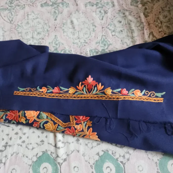 Blue 2PC Kashmiri Summer Cool Handwork Aari Suit - Zikrejaan Collection - Image 4