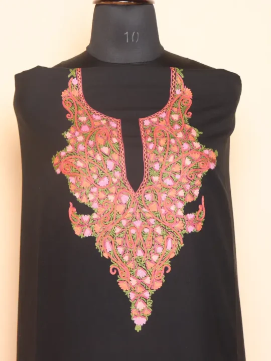 Black 2PC Kashmiri Handwork Summer Cool Cotton Aari Suit - Zikrejaan Collection