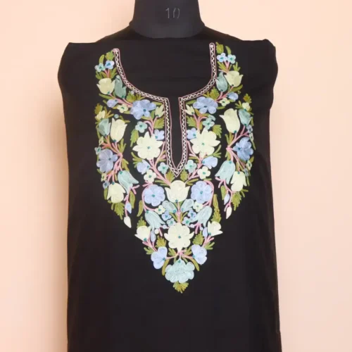 Black Kashmiri 2PC Summer Cool Unstitched Fabric with Aari Embroidery - Zikrejaan Collection