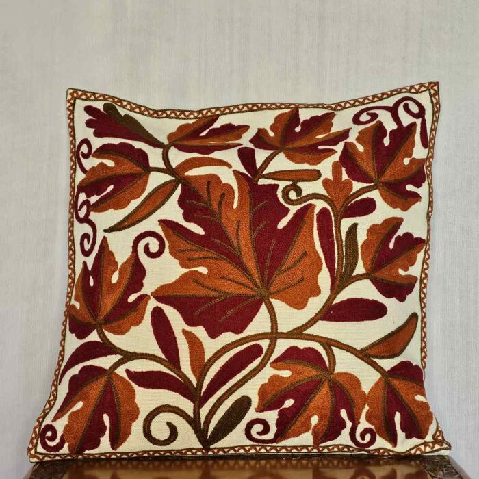 Kashmiri Crewel Cushion Cover with Traditional Chinari Design | 16x16 - Set of 2
