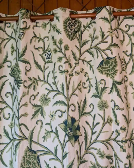 Kashmiri Premium Cotton Green Curtain with Hand Crewel Embroidery