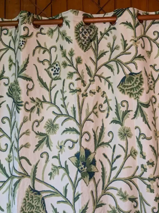Kashmiri Premium Cotton Green Curtain with Hand Crewel Embroidery