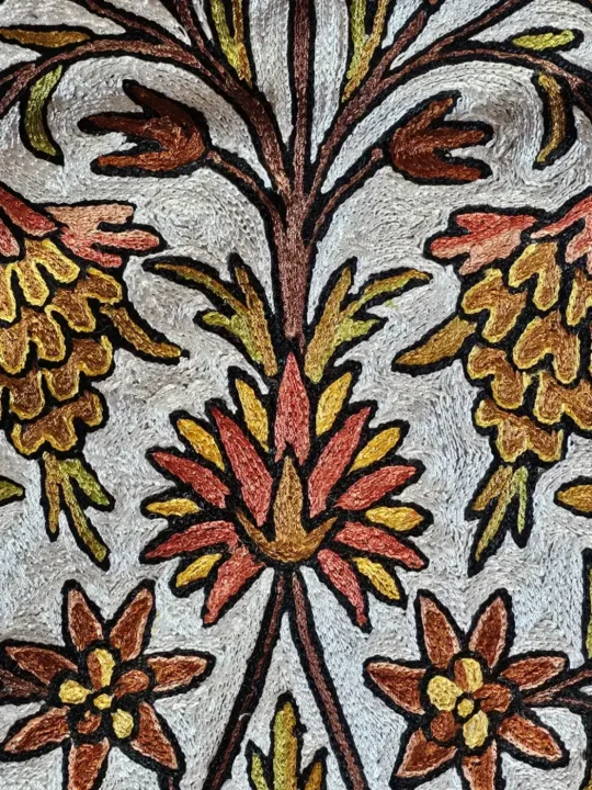 Elegant Chain Stitch Embroidered Runner on Dusooty Cotton – Kashmiri Hand Craft (4×1 ft) - Image 6