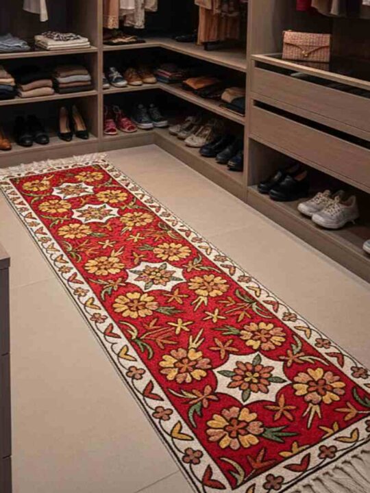 Dusooty Cotton Kashmiri Table Runner with Delicate Chain Stitch Detailing (4×1 ft)