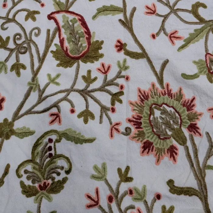 Kashmiri Creamy Premium Cotton Curtain with Hand Crewel Floral Trails - Image 3
