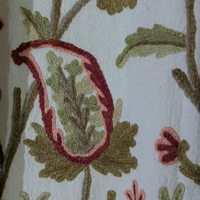 Kashmiri Creamy Premium Cotton Curtain with Hand Crewel Floral Trails - Image 4