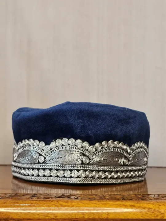 Blue Kids Kashmiri Cap in Velvet With Tillawork- Lokchaar