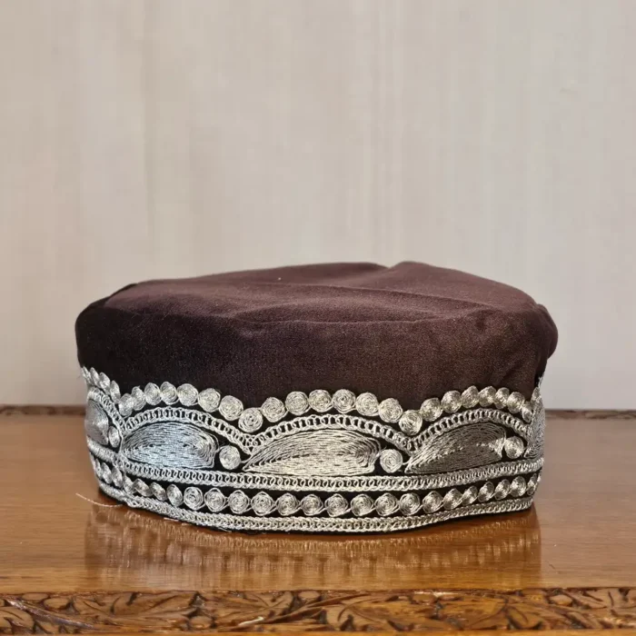 Shaista-Bagh Brown Kashmiri Velvet Tilla Kids Cap