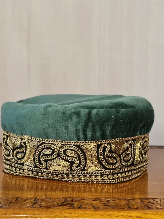 Green Kashmiri Kids Velvet Cap with Tillawork- Lokchaar