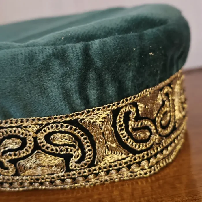 Zufaiz Green Kashmiri Velvet Cap with Tilla Badam Motifs - Image 2