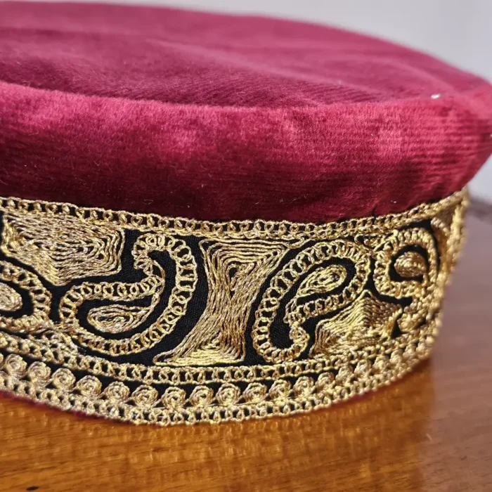 Maroon Zaria-Gul Kashmiri Velvet Tilla Kids Cap with Badam Work - Lokchaar - Image 2