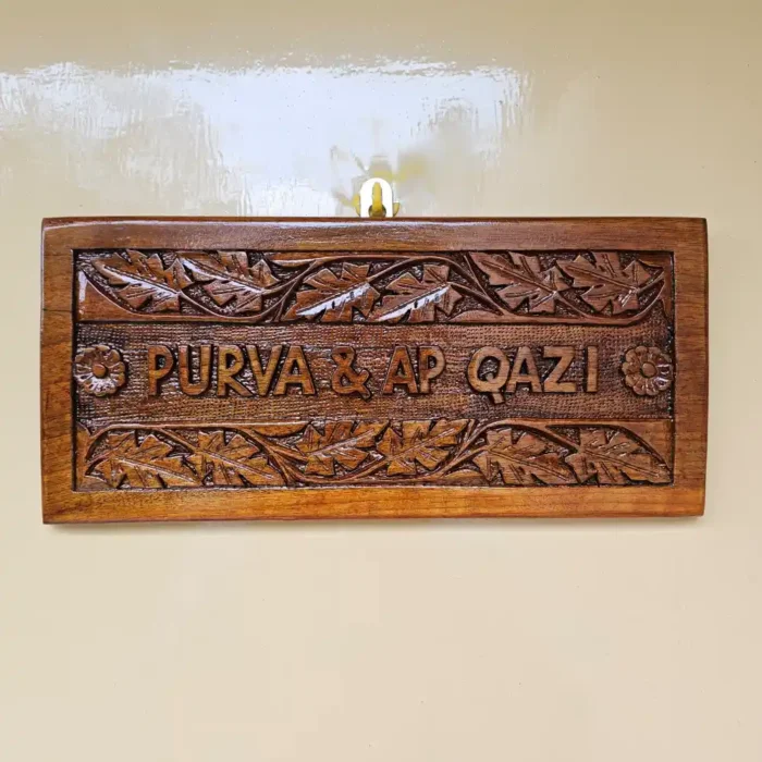 Kashmiri Walnut Wooden Carved Handmade Nameplate for Home, Office, etc Entrance Outdoor - Image 2