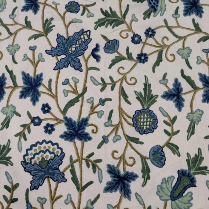 Blue Curtain in Premium Cotton with All-Over Hand Crewelwork from Kashmir - Image 3